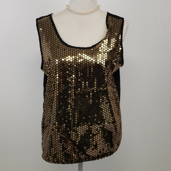 Vintage Petite Impressions Gold Black Sequin Tank - Picture 1 of 10